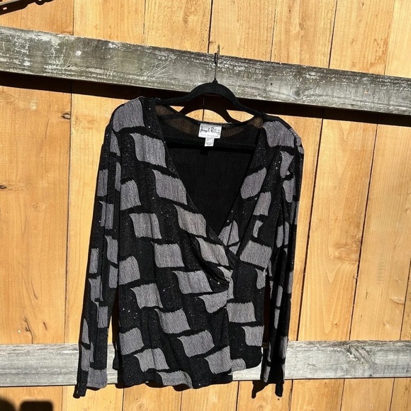 Joseph Ribkoff Black and Gray Blouse - Picture 3 of 10